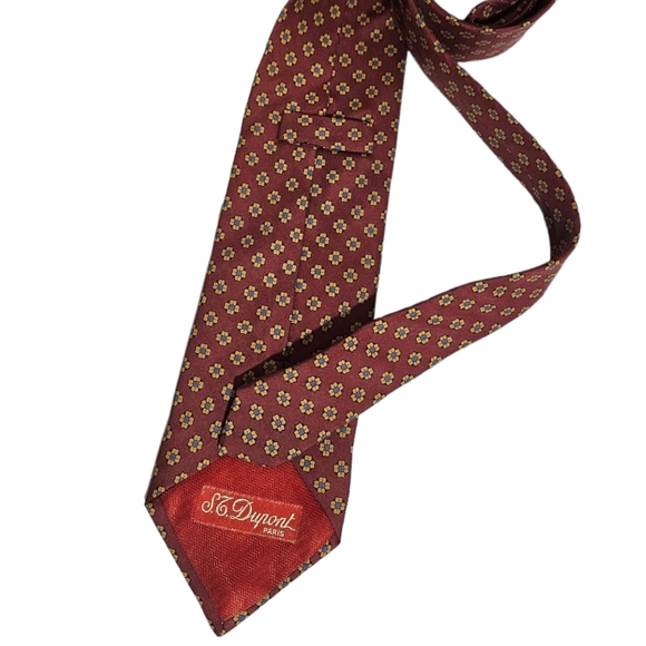 ST DUPONT Burgundy Floral Silk LUXURY Tie HANDMADE ITALY - Picture 2 of 4
